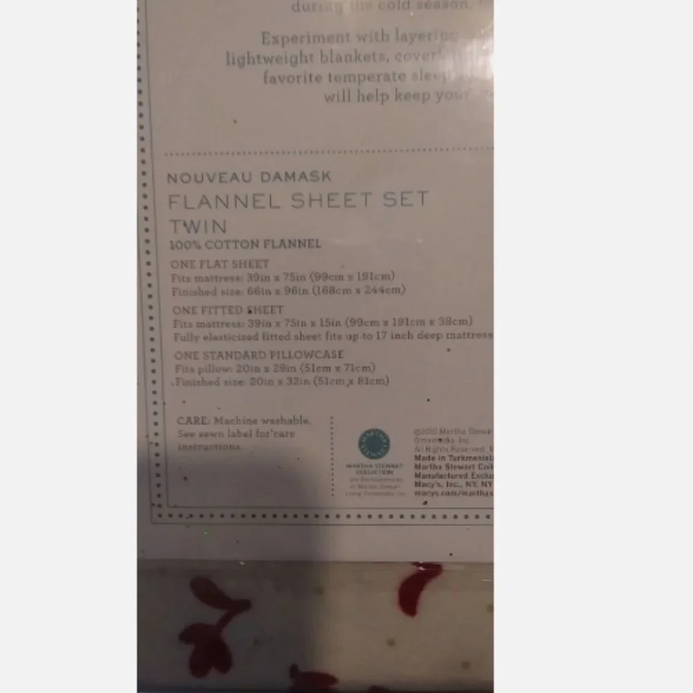 New Martha Stewart Christmas Holly Berries Twin Flannel Sheets